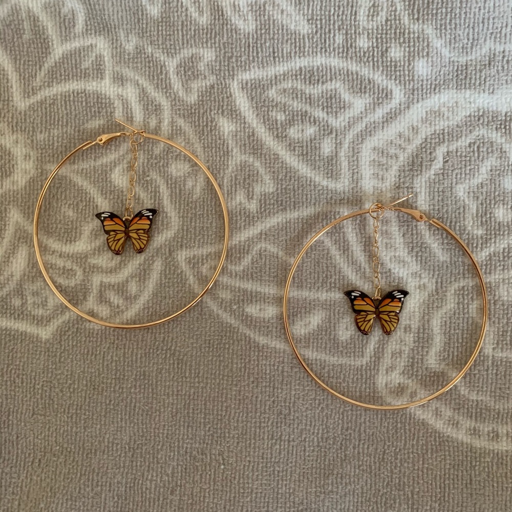 Lime Green Butterfly Hoop Earrings